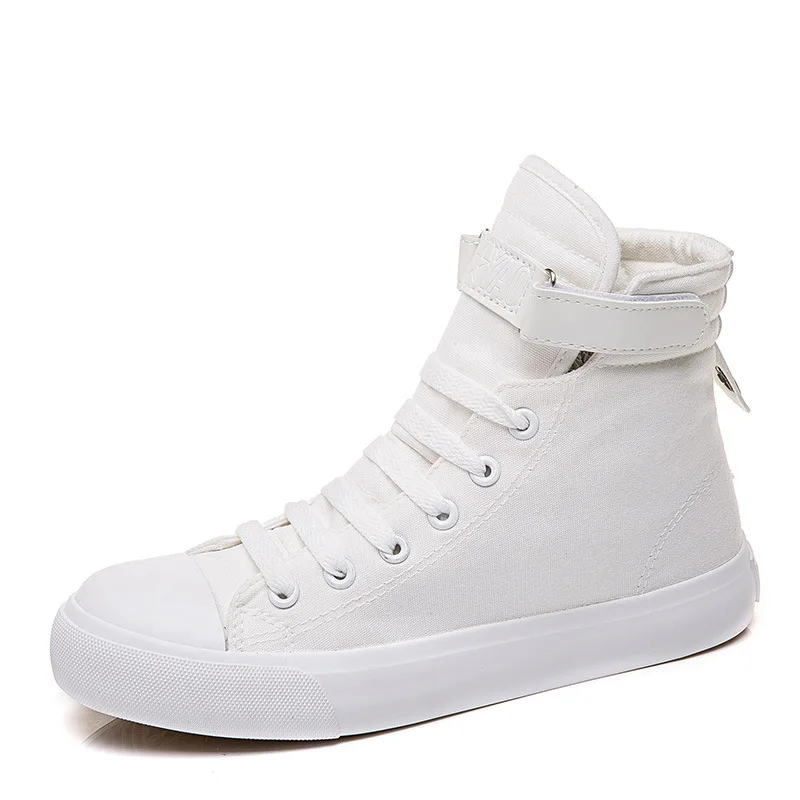 Белые высокие парусиновые кроссовки на платформе Женские шнуровке Спортивные
