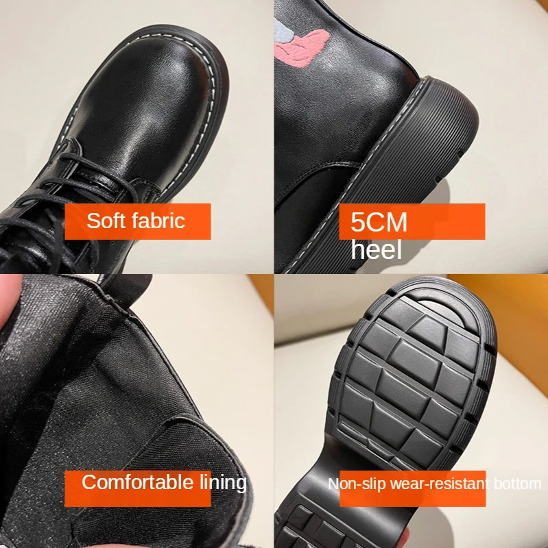 

2021 Autumn Winter Women's Boots Fashion Female Short Boots Round Head Women's Ankle Boots Platform Boots Lace Up Martin Boots