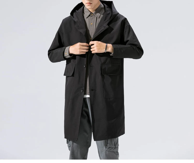 Осенний Тренч Мужская брендовая одежда наивысшего качества Мужская s Тренч модная свободная ветровка с капюшоном мужское длинное пальто