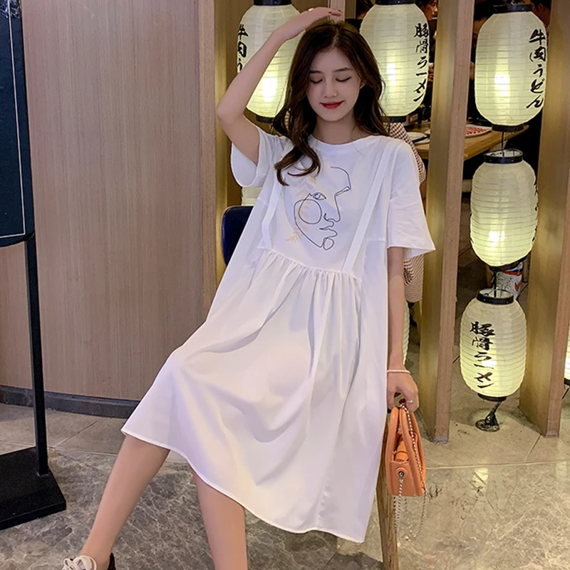 

Short-Sleeved White Dress Mid-Length Large Size Loose Leisure Slimming Patchwork Skirt Women's Summer Dress 2021new