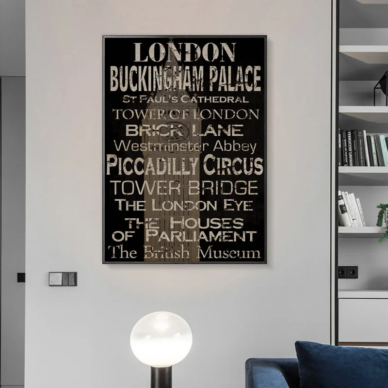 Современный черный Wall Art плакат с надписями Нью Йорк Лондон холст картины