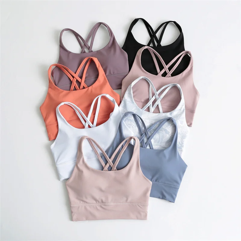 Nylon Feel Padded Workout Gym Sports Bras Top Women  Athletic Brassiere Fitness Yoga Bra Tops