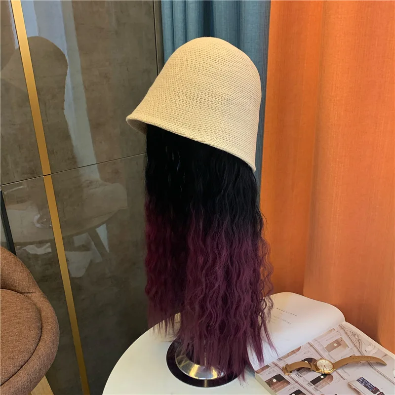 

New Wig Hat Female Fall Winter Joker Bucket Hat Long Straight Hair Fashion Online Celebrity Hair Fisherman Woman High quality
