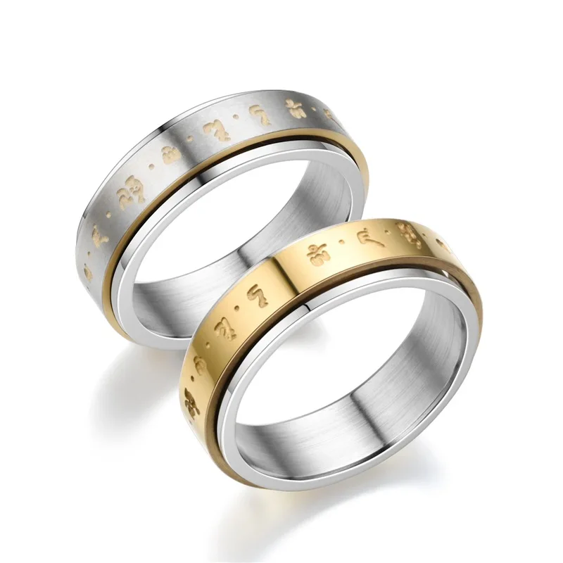 

Six-character Mantra Ring Stainless Steel Double layer Rotatable Rings for Couple Women Men Fashion Jewelry Gift Dropshipping