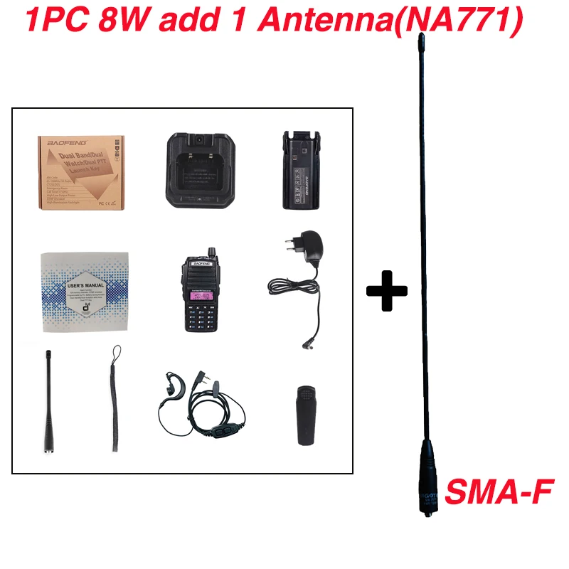 add 1 antenna NA-771 8 Вт Baofeng UV-82 двухдиапазонный двухсторонний радио UV82hp портативная рация 10 км переносной CB Ham Радио VHF/UHF FM приемопередатчик коммуникатор - Цвет: add 1 antenna NA-771