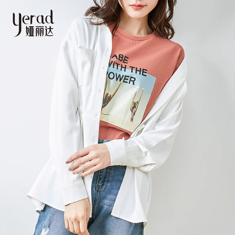 YERAD осенние женские повседневные свободные шифоновые рубашки с длинным рукавом и