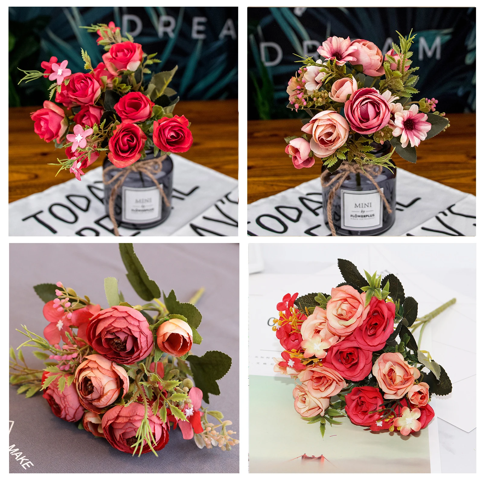 Красные искусственные цветы пиона чайной розы Осень шелковые набор сделай сам