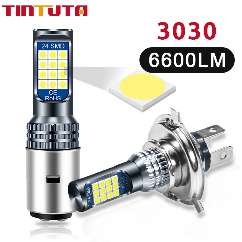 Светодиодные лампы H4 BA20D P15D для мотоциклетных фар 6000k Ближний/Дальний свет 3030 12SMD