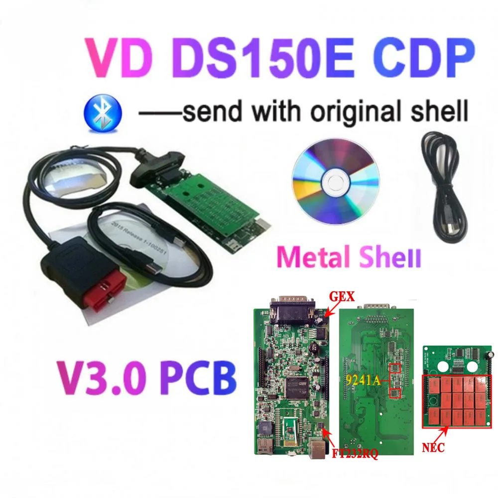 40 шт./лот DHL vd ds150e cdp лучший V3.0 PCB с Bluetooth obd2 сканер для автомобиля/грузовика