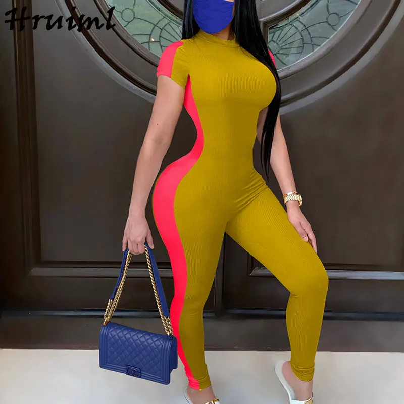 

Боди женское эластичное с коротким рукавом, Модный облегающий Длинный комбинезон с подбором цветов, брюки-карандаш, осень