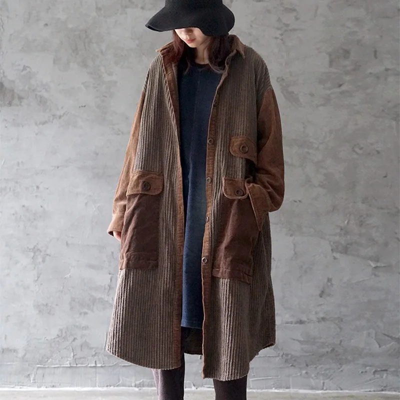 SCUWLINEN/женская теплая куртка осень-зима 2019 винтажное Длинное свободное лоскутное