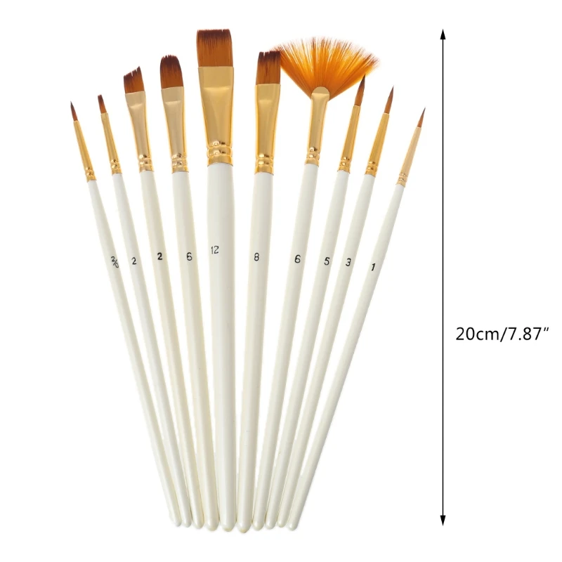 

10pcs Nylon Hair Wooden Handle Watercolor Paint Brush Pen Set DIY Oil Acrylic Painting Brushes