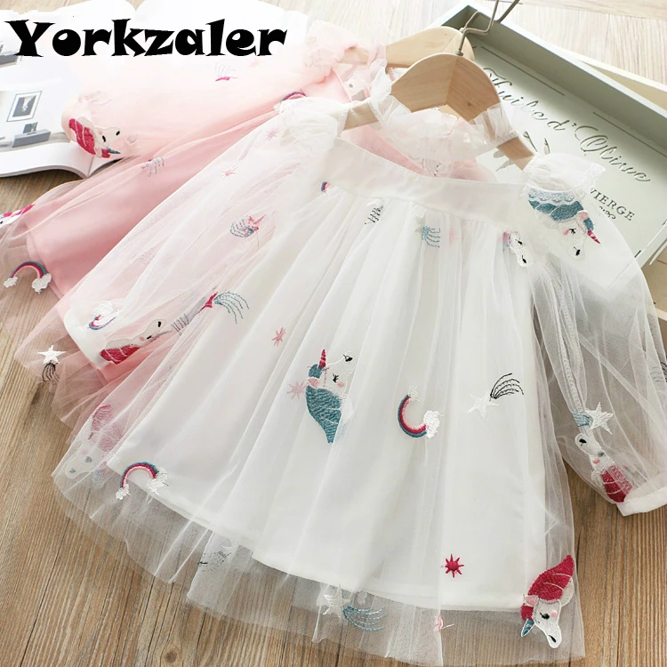 Платье принцессы для маленьких девочек кружевное платье с единорогом на осень