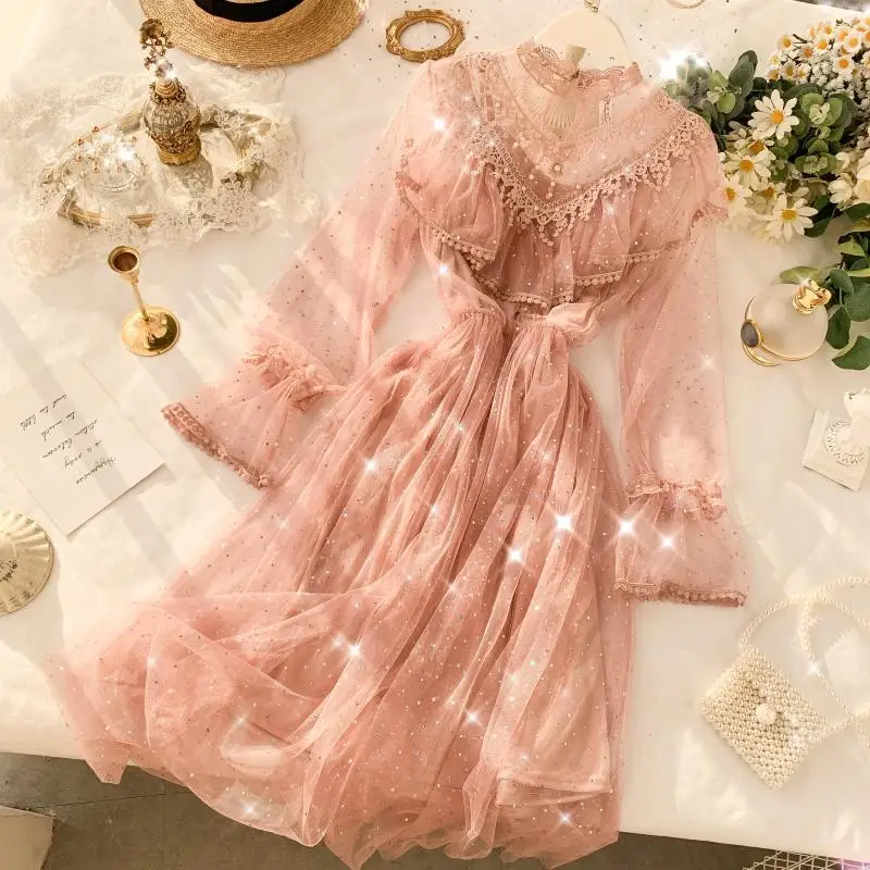 2019 Новое модное женское платье с рюшами украшенный блестками и бисером | Женская