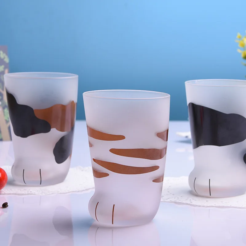 

Cartoon Cat Feet Coffee Cups Frosted Glass Tiger Cat Paw Cup Breakfast Mug Milk Juice Beer Drink Cup Restaurant Creative Gifts