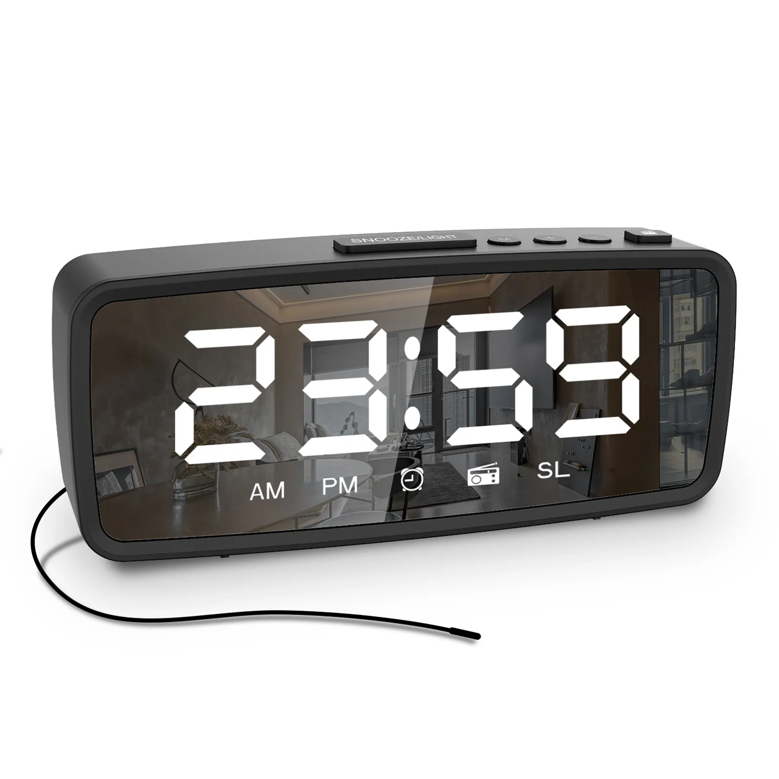 

Adjustable Alarm Clock Electronic Mirror Radio LED Time Display