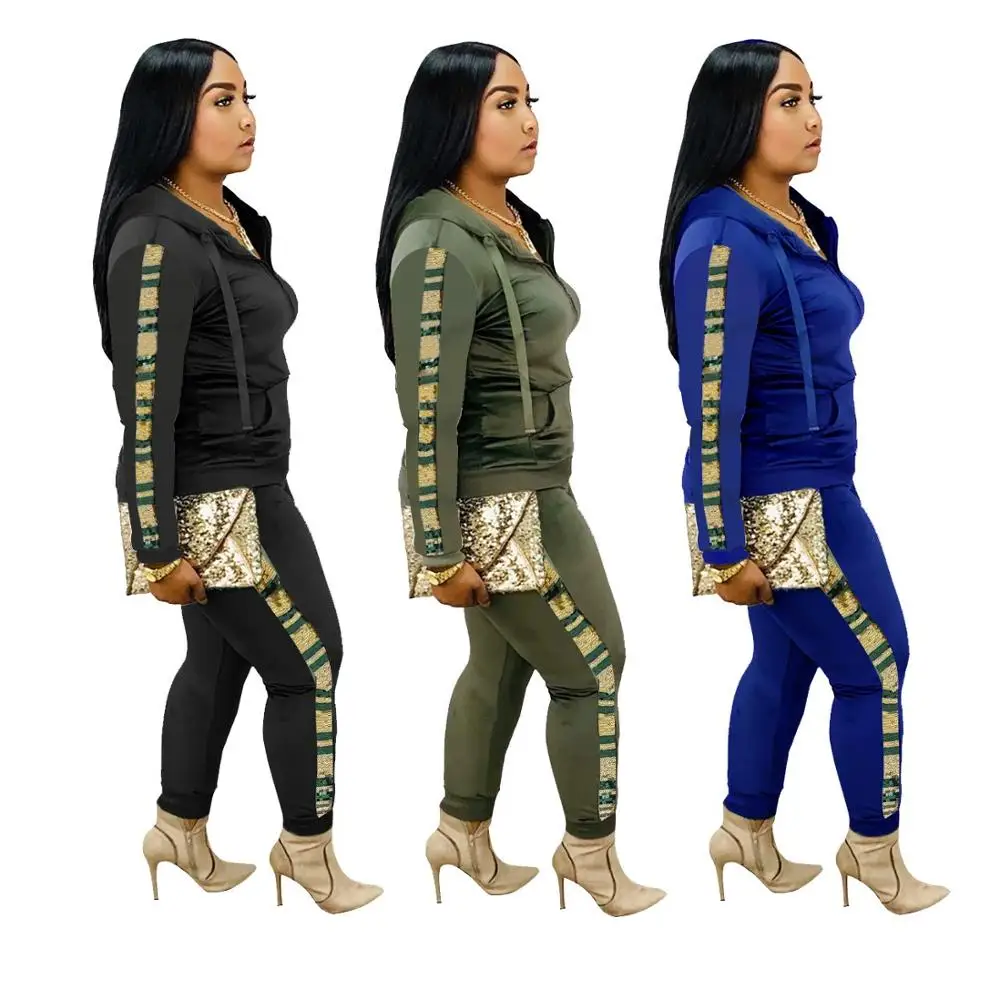 Куртка с пайетками и строчкой облегающие брюки костюм модная Уличная