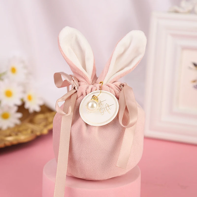 

Easter Cute Bunny Velvet Gift Bags Rabbit Chocolate Candy Bags Easter Cute Bunny Cookie Bag For Valentine's Day Party Supplies