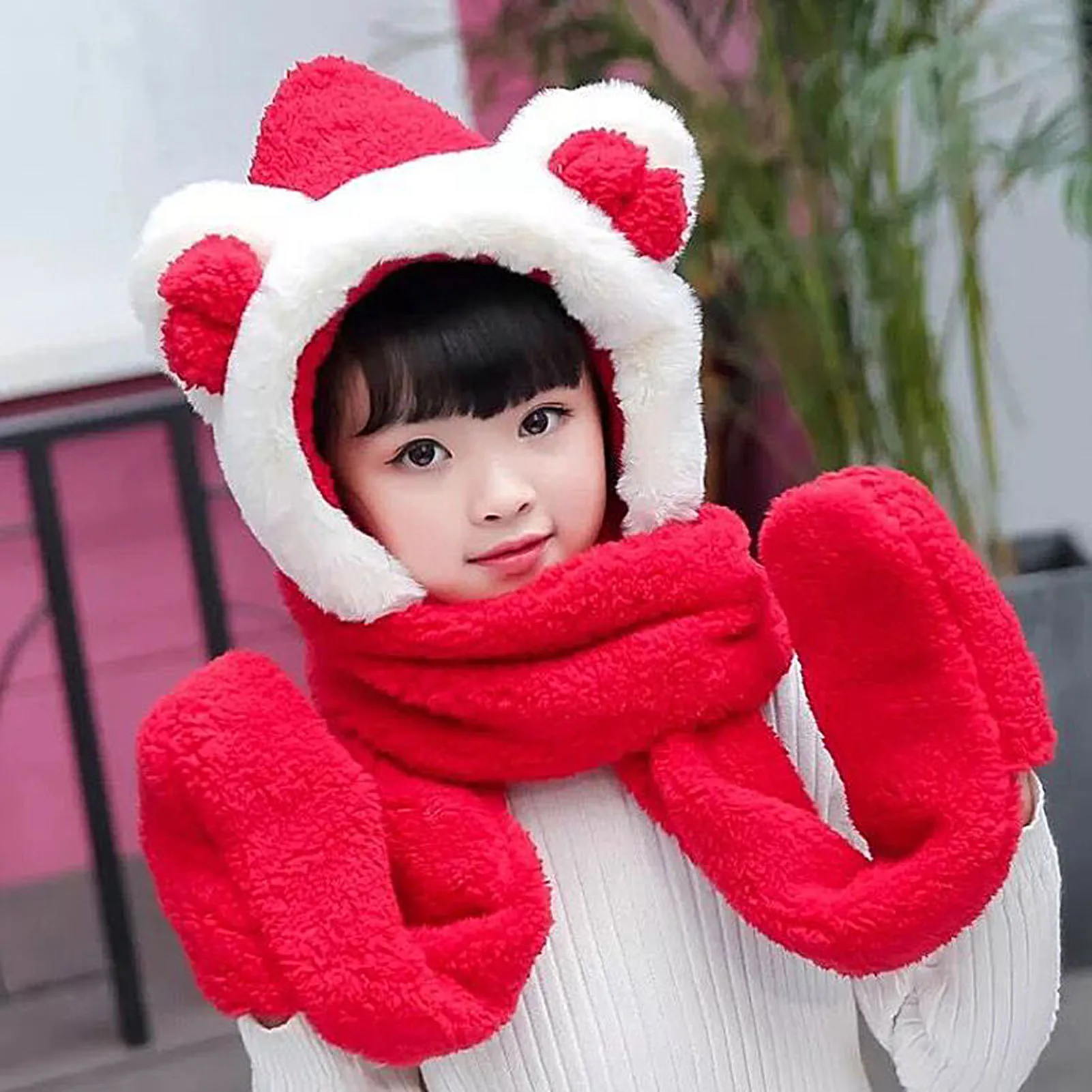 

2020 Fashion Winter Women Novelty Beanies Caps Warm Cute Hat Casual Plush Hat Scarf Gloves Set Casual Solid Women Caps Present