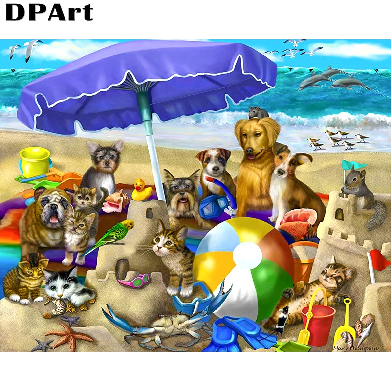 Алмазная картина полностью квадратная/круглая дрель собака кошка Sandbeach 5D Daimond