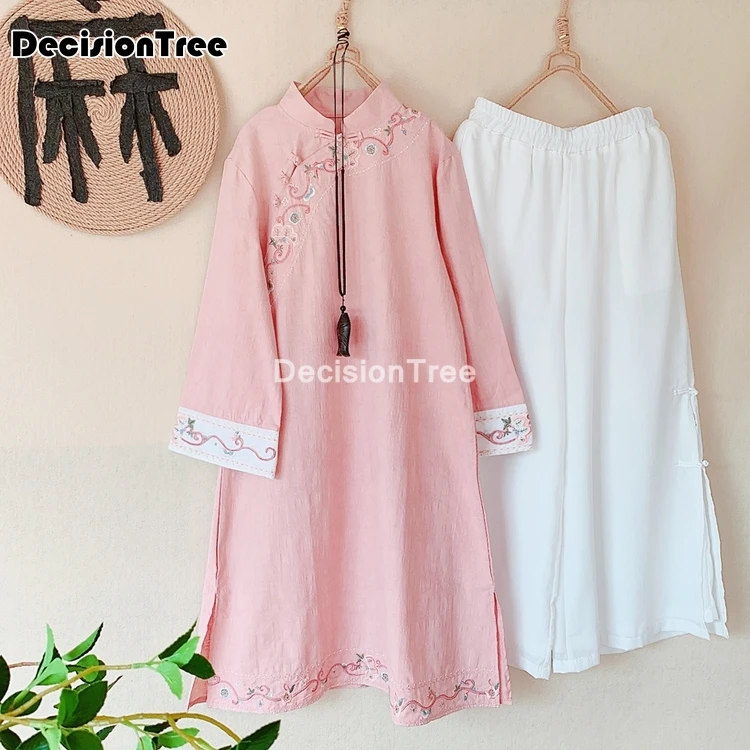 2021 китайское платье из льна и хлопка традиционное Ципао для женщин элегантное