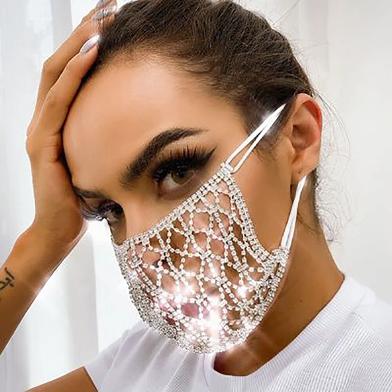

Lacteo 2020 Shiny Rhinestone Unisex Face Mask Fashion Rhinestone Prom Party Body Jewelry Cosplay Decor Party Gifts