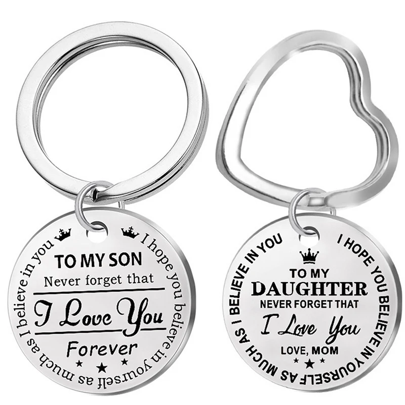 

Trendy Stainless Steel Keychain Engraved To My Son Daughter Forever Love Mom Keyring Key Chains Charm Love Pendant Jewelry Gift