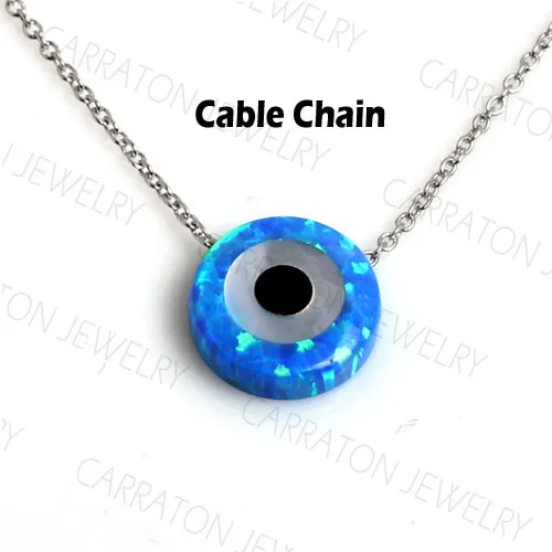 Synthetic Opal Hamsa Evil Eye Genuine 925 Sterling Silver Lucky Charm Pendant Necklace - Окраска металла: Cable Chain