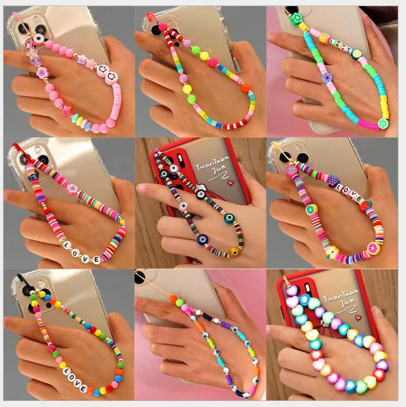 

2021 Mobile Phone Strap Lanyard Colorful Smile Pearl Soft Pottery Rope for Cell Phone Case Hanging Cord for Women цепочка