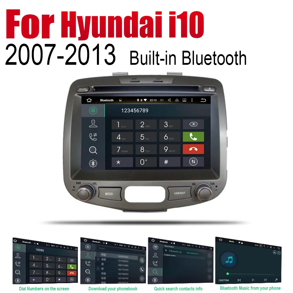 Автомобильный DVD GPS навигатор на Android для Hyundai i10 2007 2008 2009 2010 2011 2012 проигрыватель с