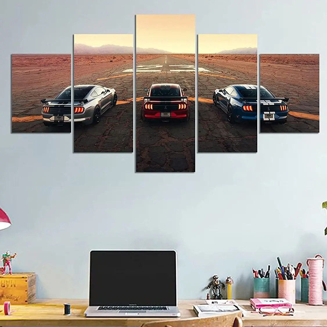 

No Framed 5 Pieces Ford Mustang Racing Muscle Car HD Print Wall Art Canvas Posters Pictures Paintings Home Decor for Living Room