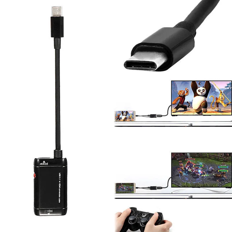 USB C Тип Male к совместимому с HDMI Женский адаптер 3 1 конвертер кабель MHL для Macbook Android