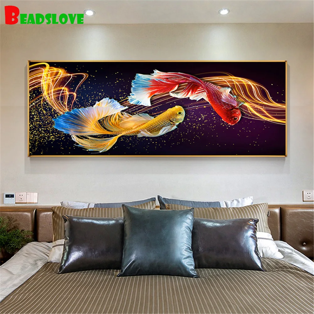 Красочная большая алмазная живопись в виде рыбы кои, полноразмерная Круглая Мозаика, Набор для вышивки крестиком 5d, алмазная вышивка «сделай сам» g141