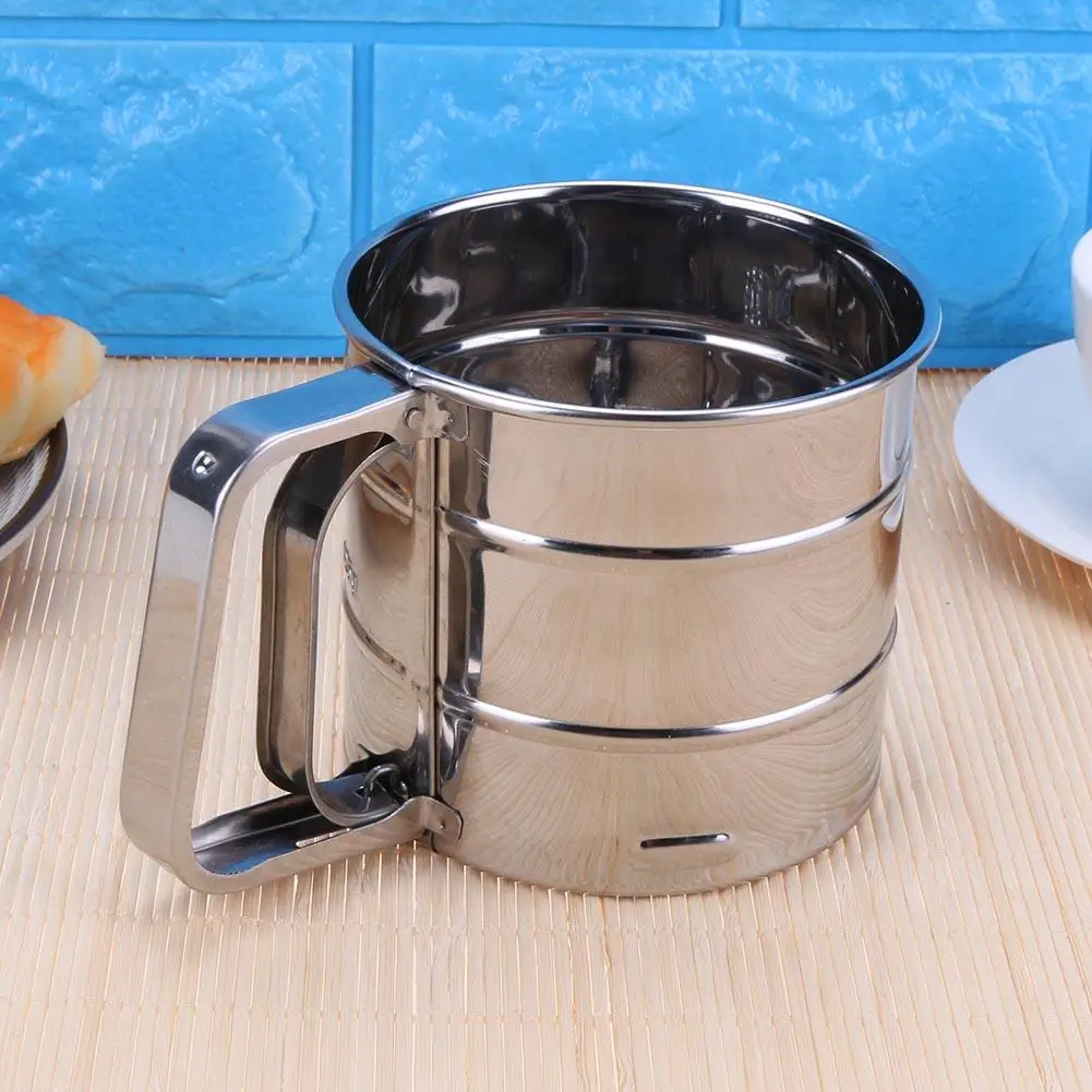 Stainless Steel Mesh Flour Sifter Mechanical Baking Icing Sugar Shaker Sieve Cup Shape Bakeware Pastry Tools | Дом и сад