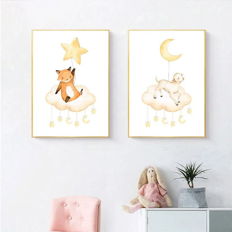 Овечка лиса посадка мультфильм животные детская настенная Картина на холсте