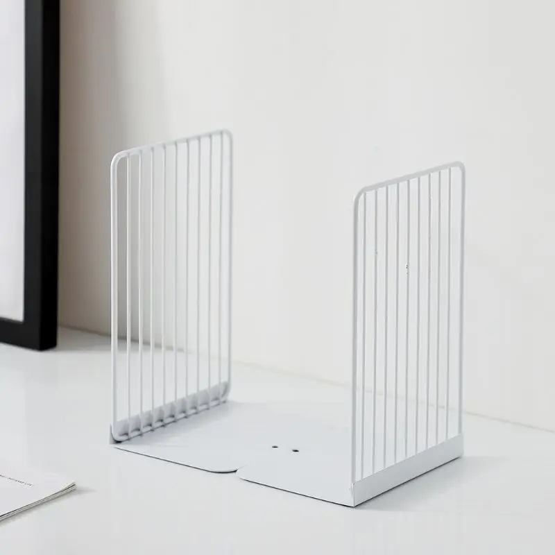 

1 Pair Bookends Book Stand Support Simple Iron Desktop Non Slip Rack Shelf Holder Office Magazine Organizer