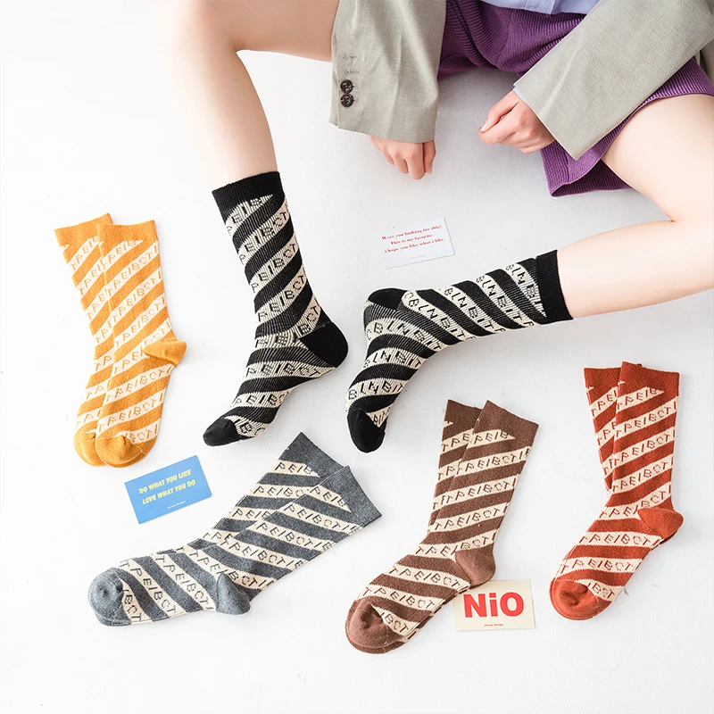 

harajuku happy socks women Cute Elegant art letter socks High Quality All Cotton socks Suitable for spring autumn and winter