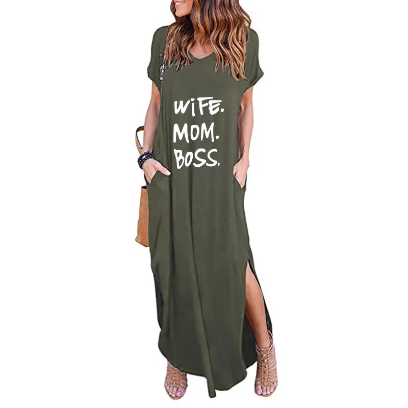 2019 модные сарафаны для женщин с карманами мамы босса буквенным принтом макси