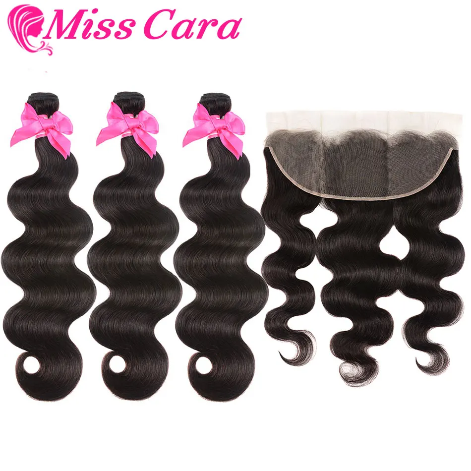 Бразильские волнистые пучки с фронтальной 100% Реми человеческие волосы 3/4 Miss Cara 13X4