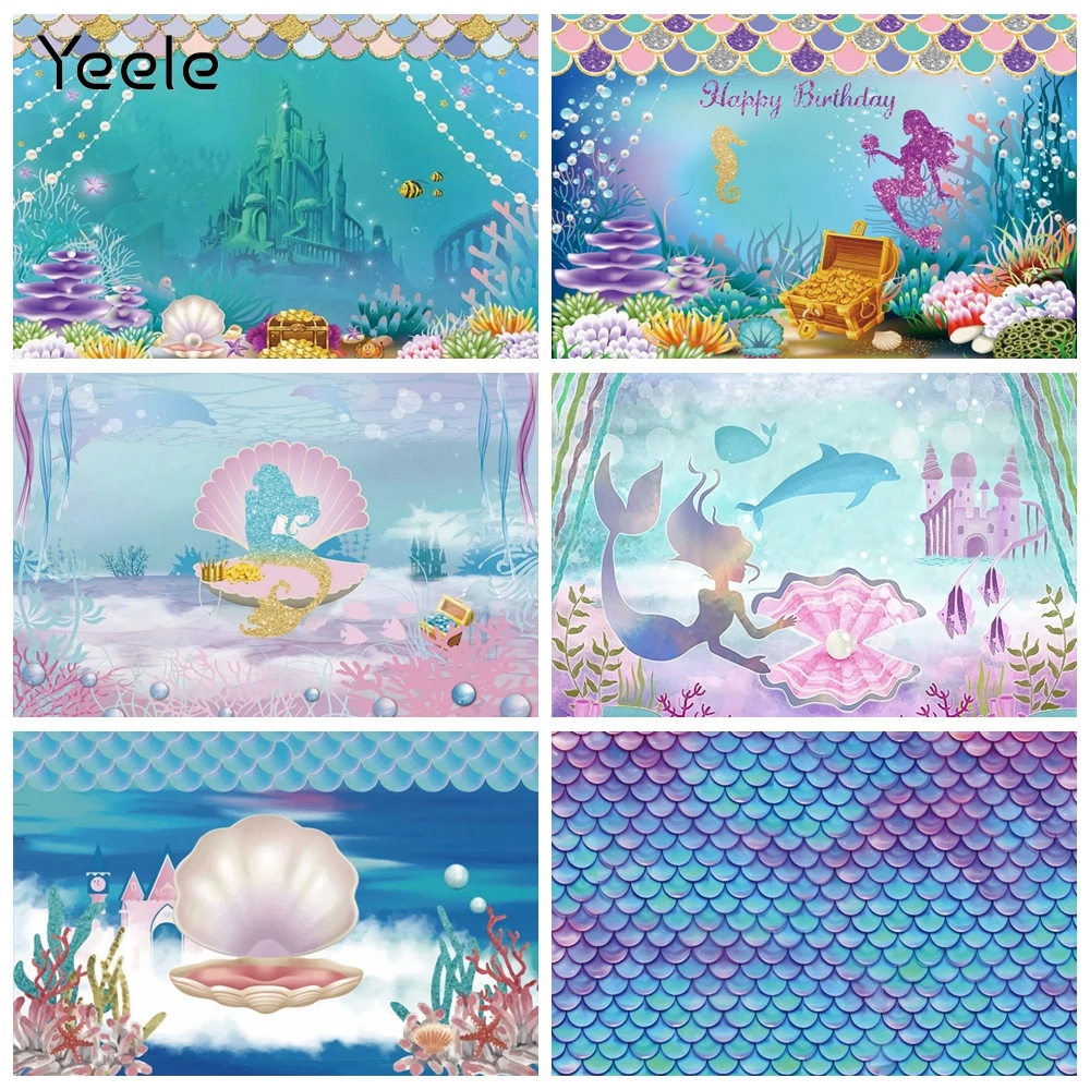 Yeele на день рождения в стиле Русалочки с весы сокровище жемчуг фон для фотосъемки