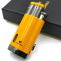 cohiba metal yellow cigar cigarette tobacco lighter 3 torch jet flame wpunch windproof outdoor smoking tool refillable
