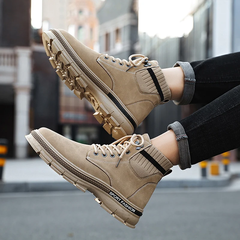 Осенне-зимние ботинки на шнуровке мужские с высоким берцем кожаные хлопковая