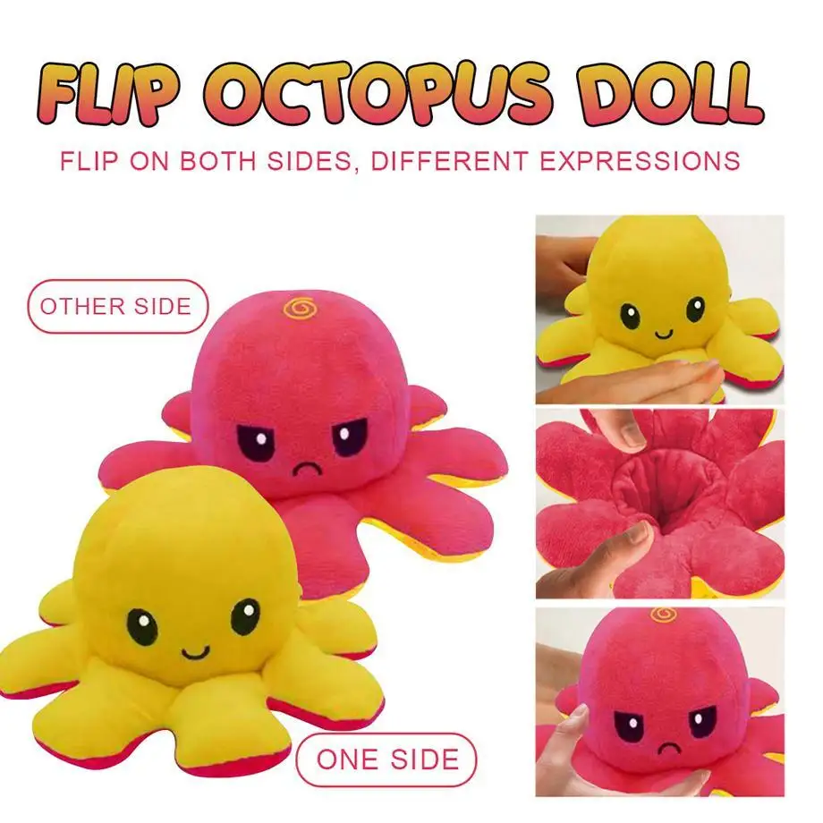 

Ready StockNew 20CM Flip Octopus Plush Toy doll Birthday Gift Christmas Gifts Double Sided Octopus Reversal Christmas Gift