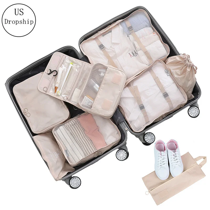 New 8Pcs/set Large Capacity Luggage Travel Bag Clothes Underwear Cosmetic Storage Bag Baggage Packing Suit Organizer Wash Bags customizable large capacity baggage collection bags for business trips foldable travel bags and clothes packing bags