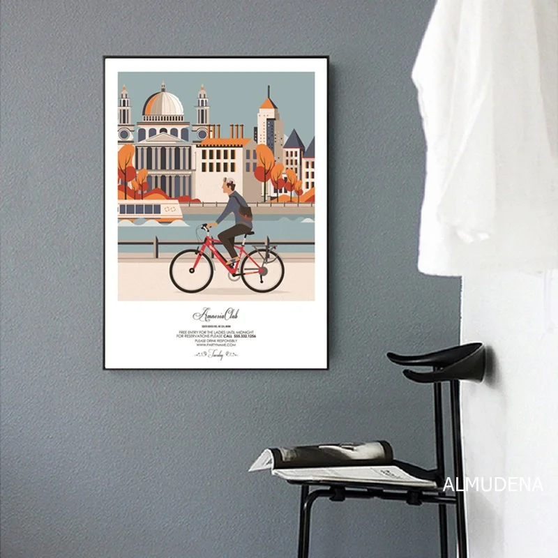 Простой мультяшный архитектурный пейзаж холст живопись скандинавский декор