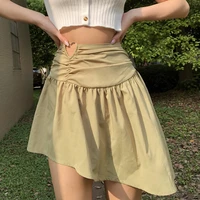 new office ladies casual simple all match street dress ladies high waist side zipper love hollow solid color a line mini skirt