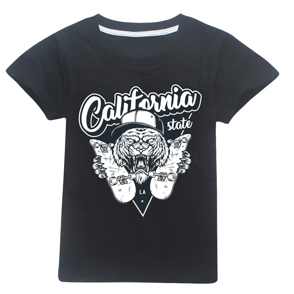 

Street Print Tiger Skateboard Short Sleeve T-shirt Top Girl Boy Cartoon Clothing Teen Sports T-shirt Short Sleeve Top