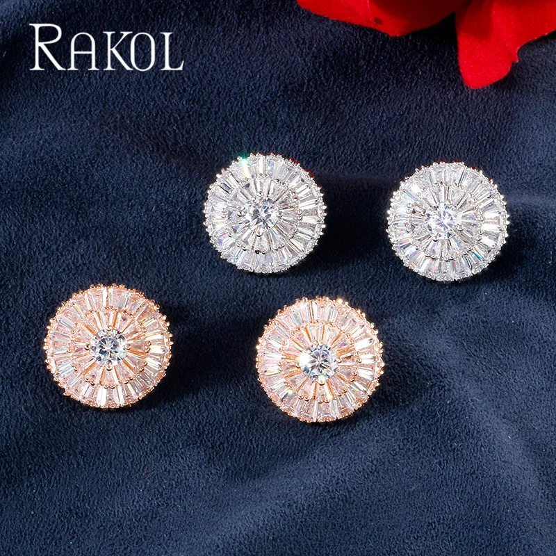 Классические романтические роскошные круглые серьги гвоздики RAKOL с белыми