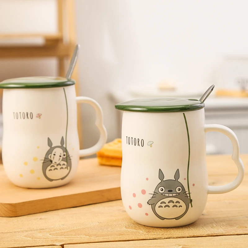 Мультфильм Тоторо кошка керамические s кофейные кружки с ложкой и крышкой Молоко