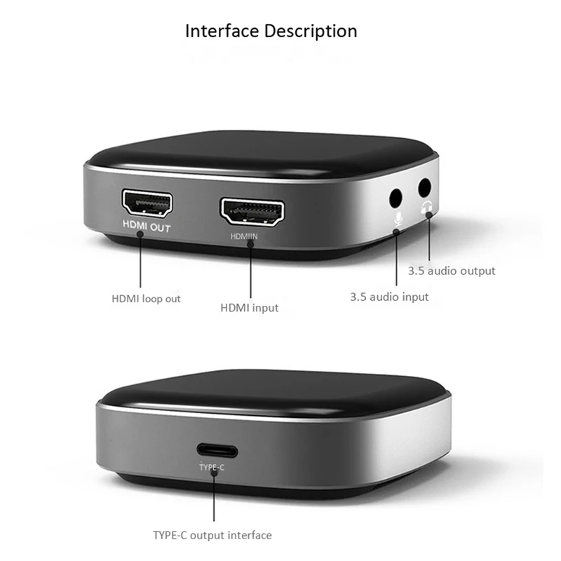 

HD HDMI to Type C Capture Card 5 Port 4K 60Hz HDMI to USB3.1 Game Live Recording Box